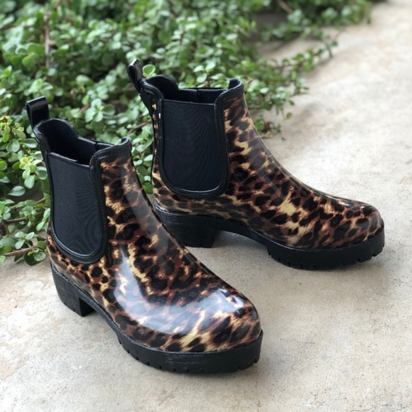 leopard chelsea rain boots